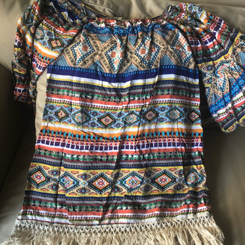 Black Bead Colorful Bohemian Off-Shoulder Cover Up M